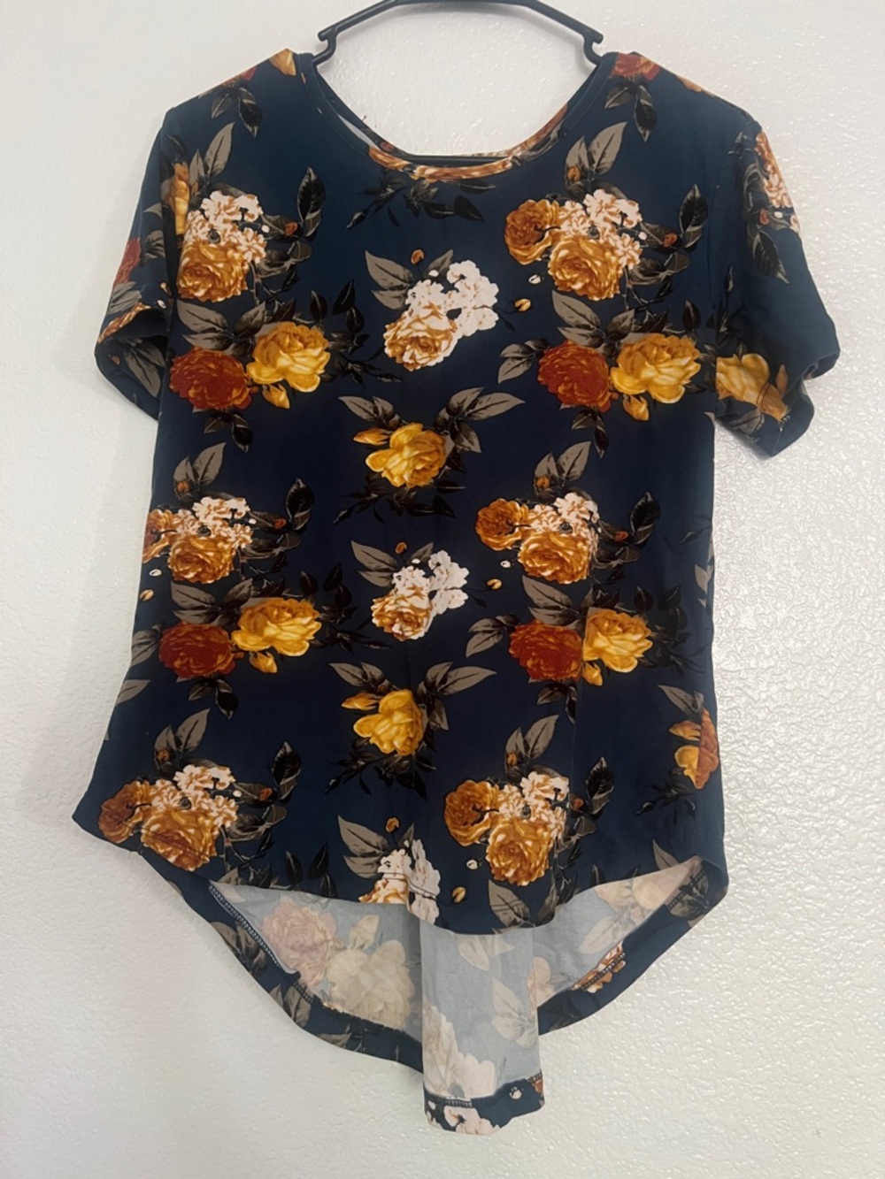 J for Justify Navy Floral High-Low Tunic with Yellow & Rust Blooms